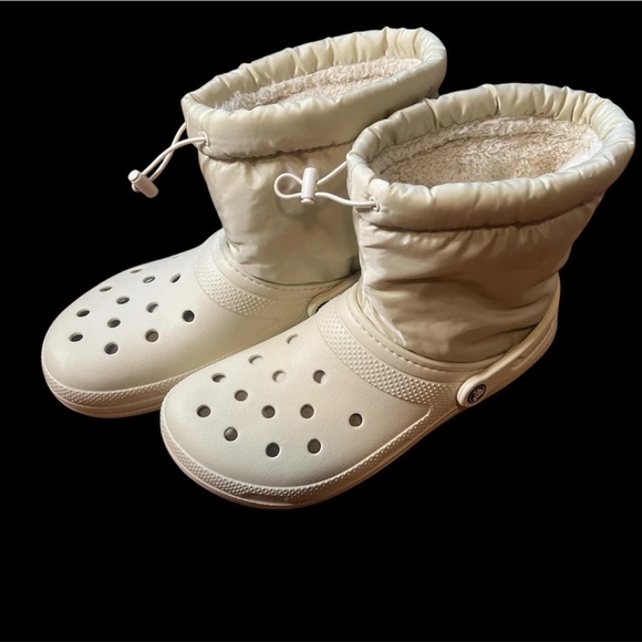 CROCS Cream Rain & Snow Boots with Drawstring Closure - Picture 1 of 8